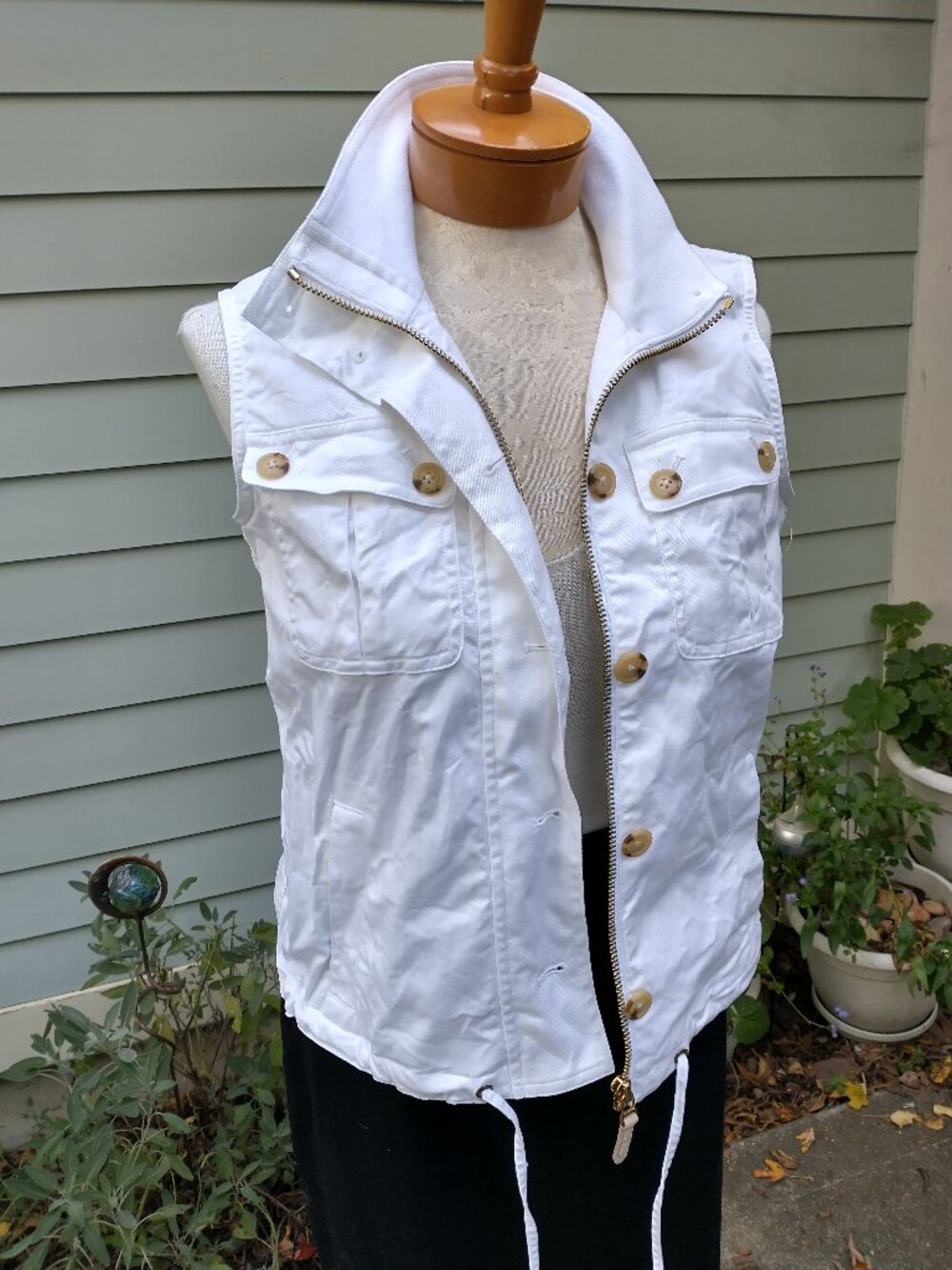 Vest: white denim, 4 pocket, drawstring. Loose size small - by Ralph Lauren